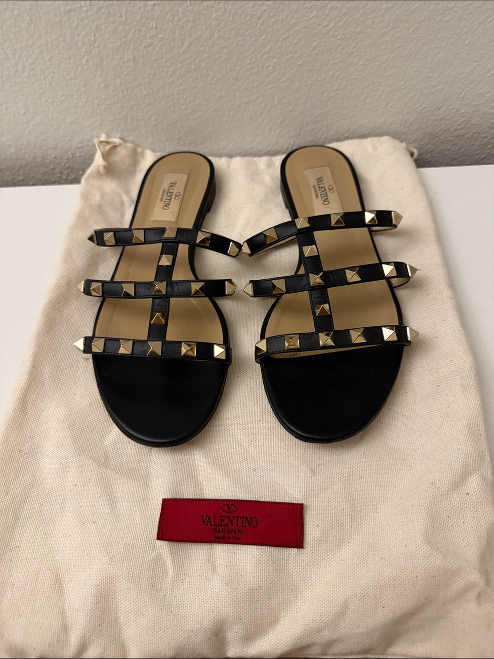 Authentic Valentino Garavani Rockstud Caged Flat Sandals Black Women's 36.5 - Picture 9 of 9